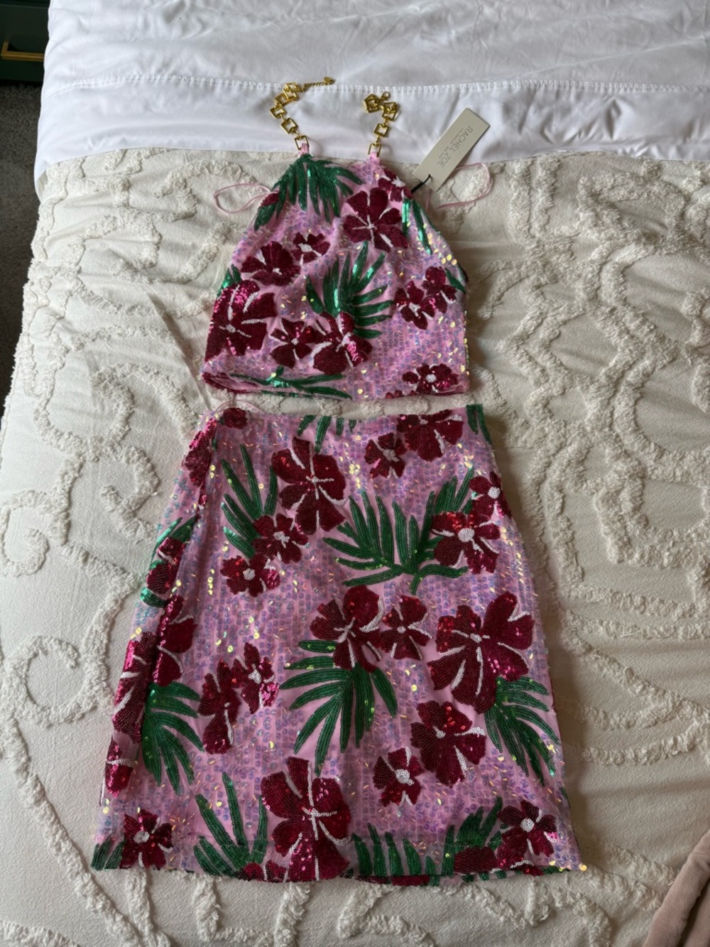 Rachel Zoe Hibiscus Sequin Skirt and Halter Set